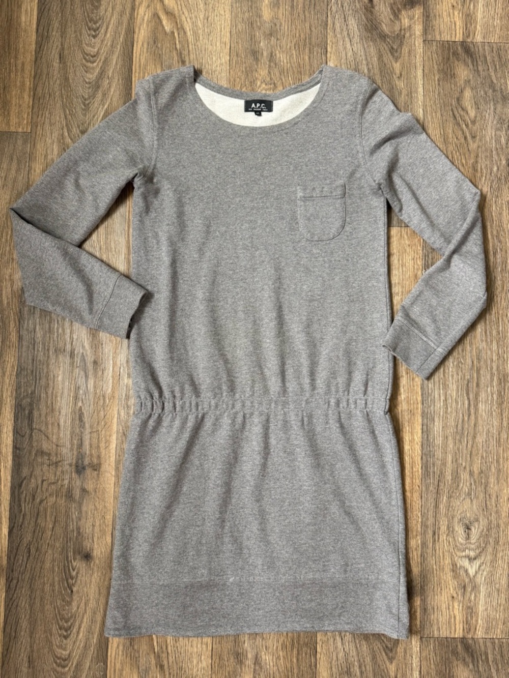 A.P.C. Gray Knit Sweater Dress Cotton Pocket Long Sleeve Women XS